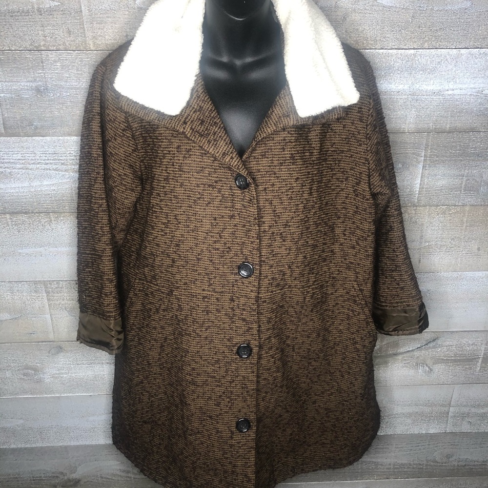 RVCA brown sherpa collar wool blend jacket